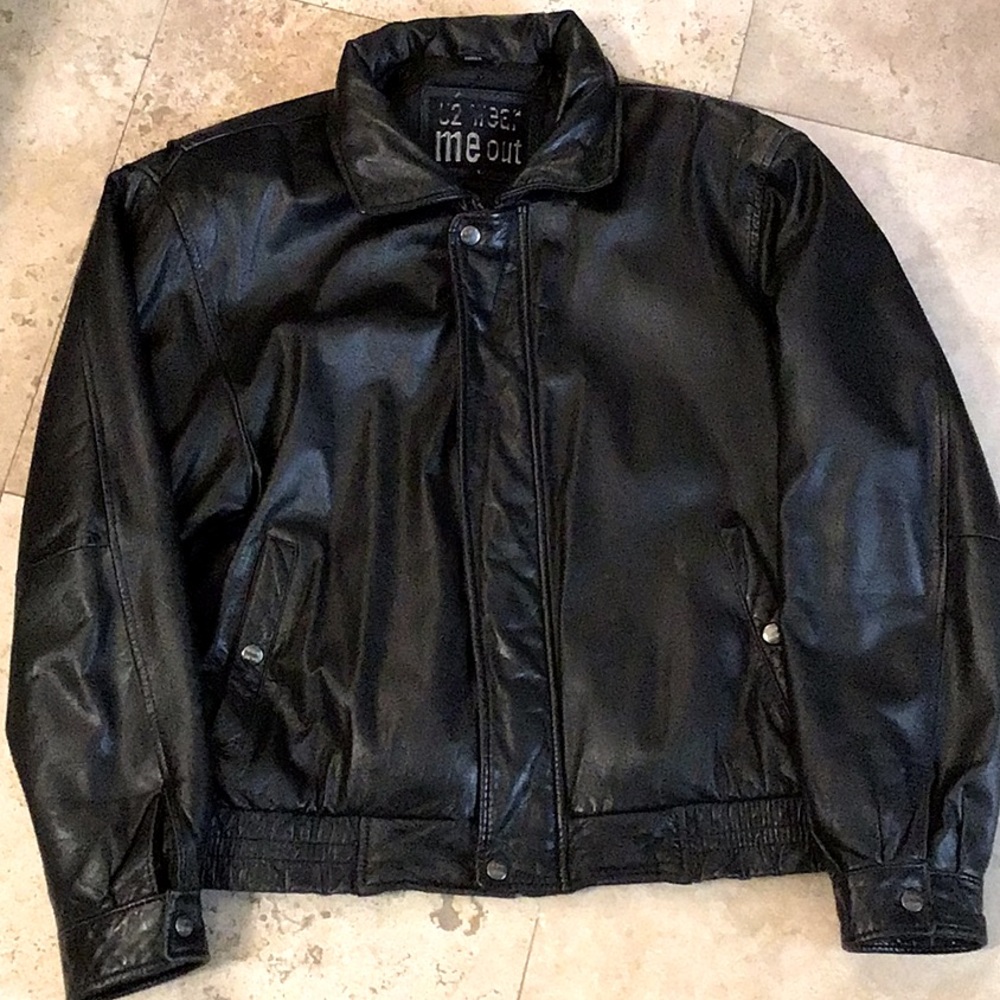 Men’s L black leather jacket U2 Wear Me Out